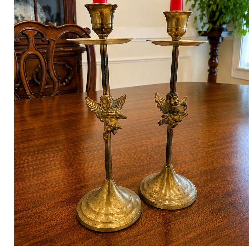 1950's Brass Cherub Candlesticks Holders
